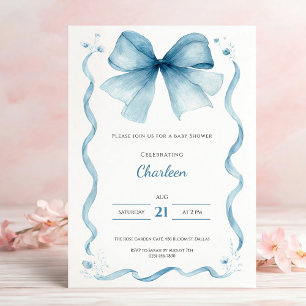 Blue Bow Baby Shower Invitation Coquette