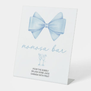 Blue Bow Baby Shower Momosa Bar Pedestal Sign