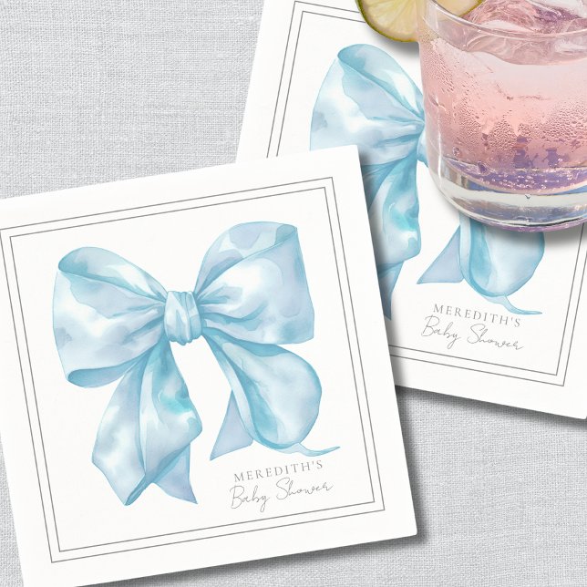 Blue Bow Baby Shower Napkins (Blue Bow Baby Shower Napkins)