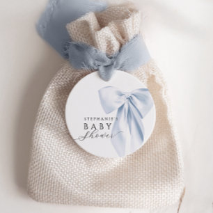 Blue Bow Baby Shower Rounded Favor Tags