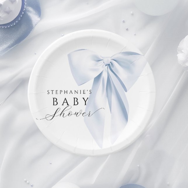 Blue Bow Baby Shower Rounded Paper Plates (Creator Uploaded)
