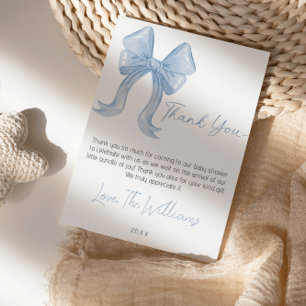 Blue Bow Baby Shower Thank You Card