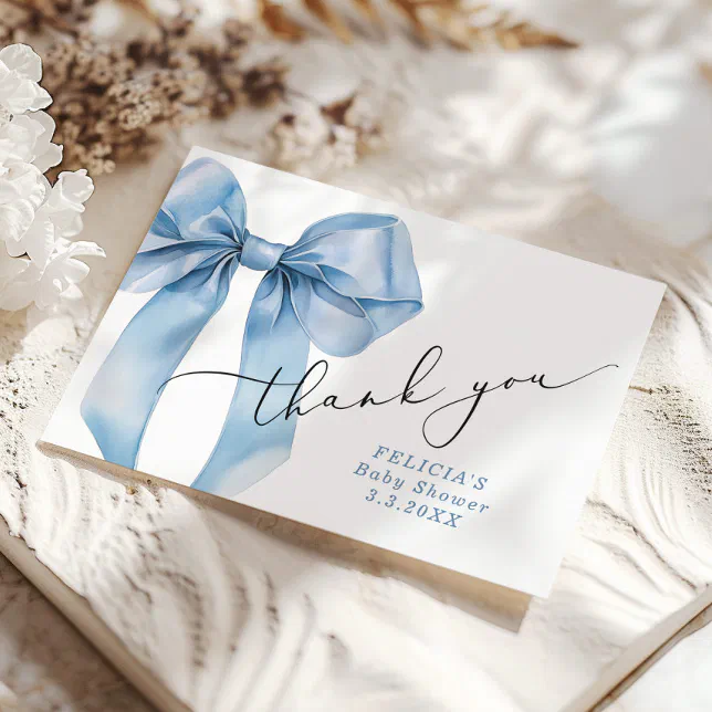 Blue Bow Baby Shower Thank you card | Zazzle