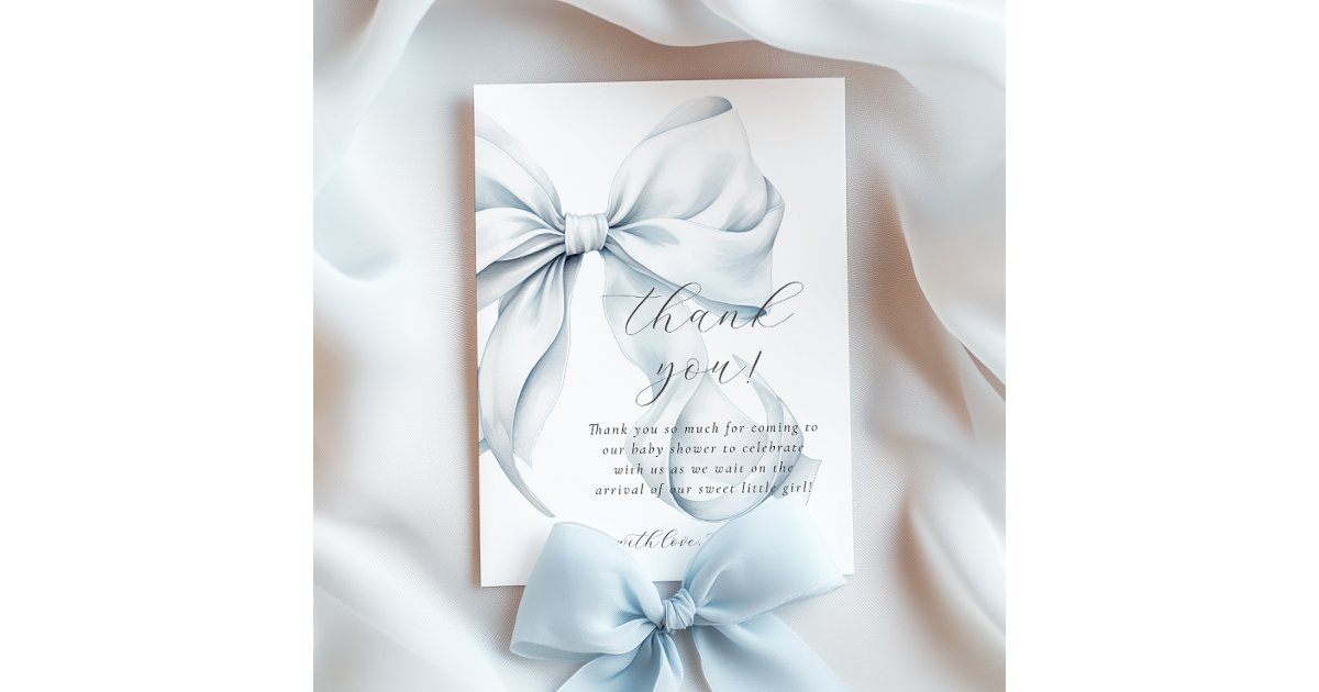 Blue Bow Baby Shower Thank You Card | Zazzle