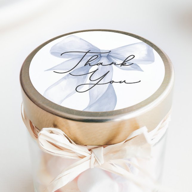 Blue Bow Baby Shower Thank You Favor Classic Round Sticker (Creator Uploaded)