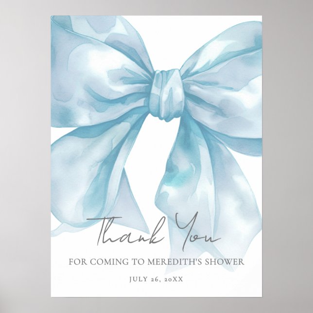 Blue Bow Baby Shower Thank You Sign (Front)