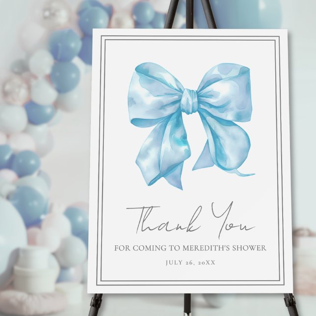 Blue Bow Baby Shower Thank You Sign (Blue Bow Baby Shower Thank You Sign)