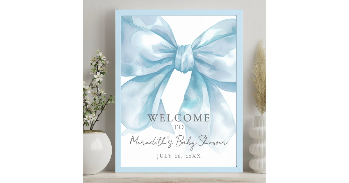 Blue Bow Baby Shower Welcome Sign | Zazzle