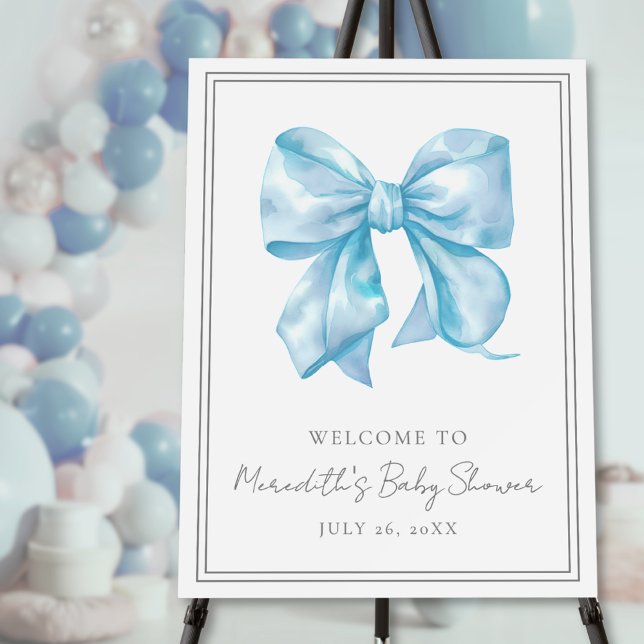 Blue Bow Baby Shower Welcome Sign (Blue Bow Baby Shower Welcome Sign)