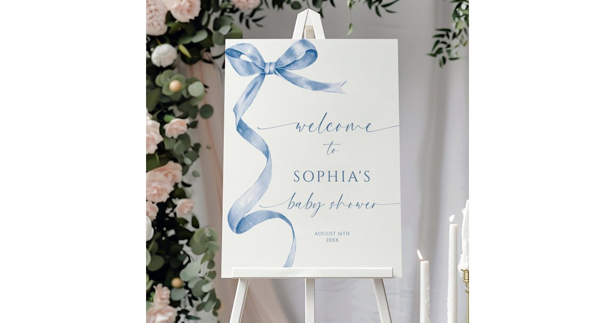 Blue Bow Baby Shower Welcome Sign | Zazzle