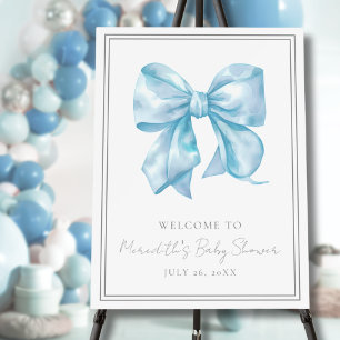 Blue Bow Baby Shower Welcome Sign