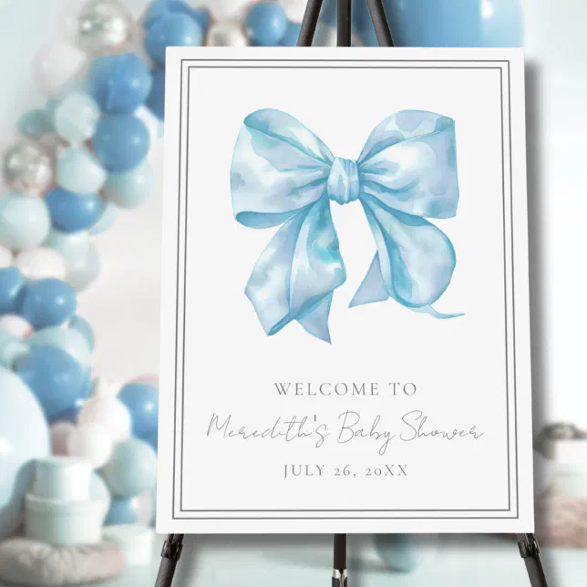 Blue Bow Baby Shower Welcome Sign | Zazzle