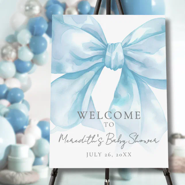 Blue Bow Baby Shower Welcome Sign | Zazzle