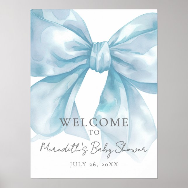 Blue Bow Baby Shower Welcome Sign (Front)