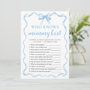 Blue Bow Baby Shower Who Knows Mommy Best Game Invitation