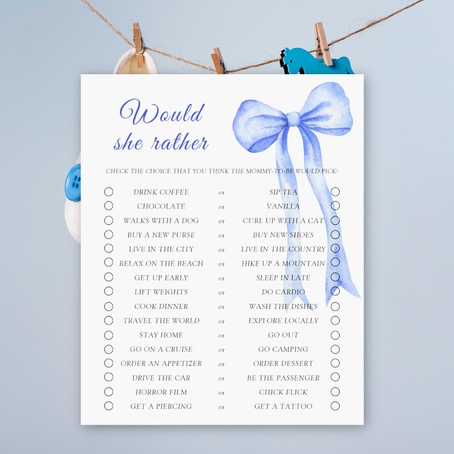 Blue bow baby shower Would she rather game  (Creator Uploaded)