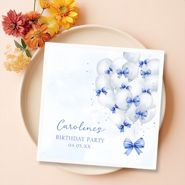 Blue Bow Balloons Birthday Napkins (Creator Uploaded)