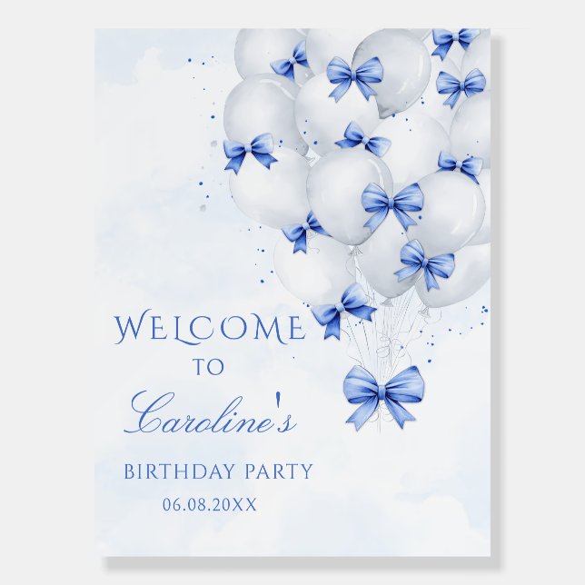 Blue Bow Balloons Birthday Welcome Foam Board (Front)