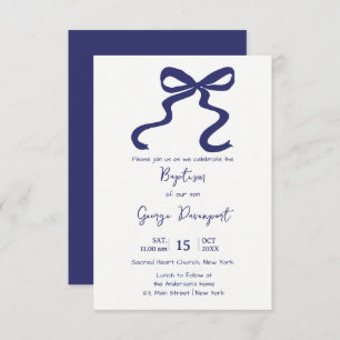 Blue Bow Baptism Religious event Invitation