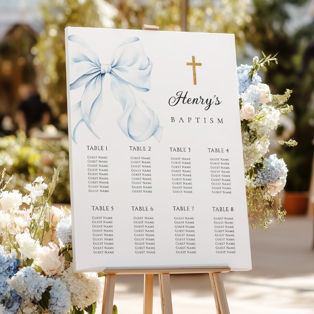 Blue Bow Baptism Seating Chart Foam Board (Creator Uploaded)