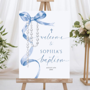 Blue Bow Baptism Welcome Sign