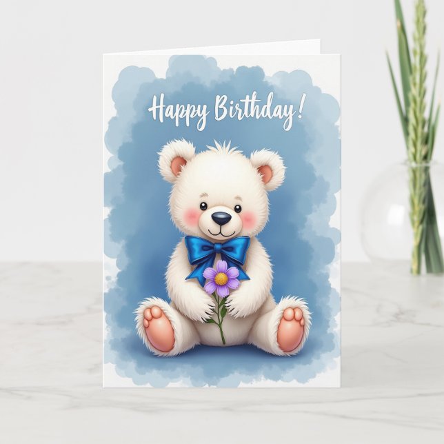 Blue Bow Birthday Art Card (Front)