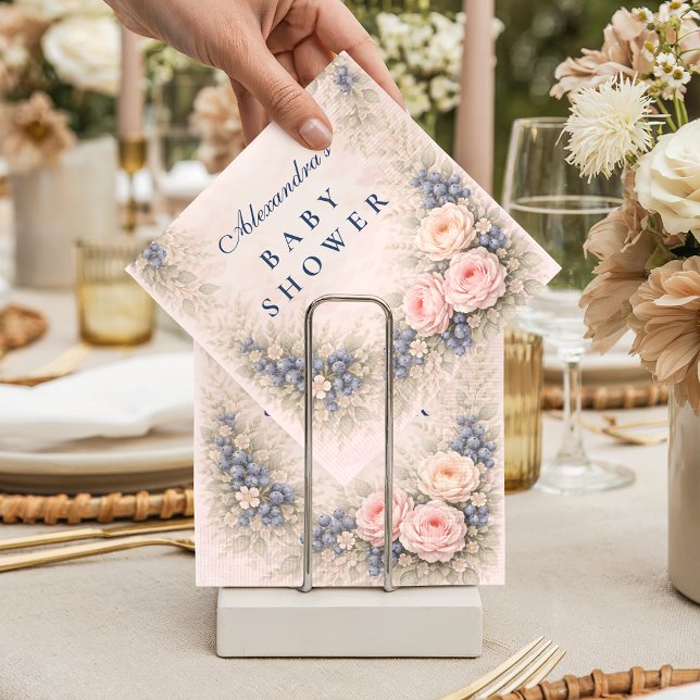 Blue Bow Blueberry Baby Shower Napkins (Creator Uploaded)