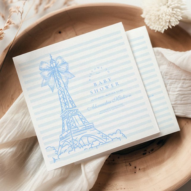 Blue  Bow Bonjour Bebe Baby Shower Napkins (Creator Uploaded)