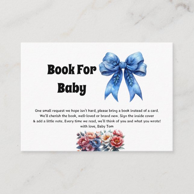 Blue Bow Book For Baby Enclosure Card (Front)