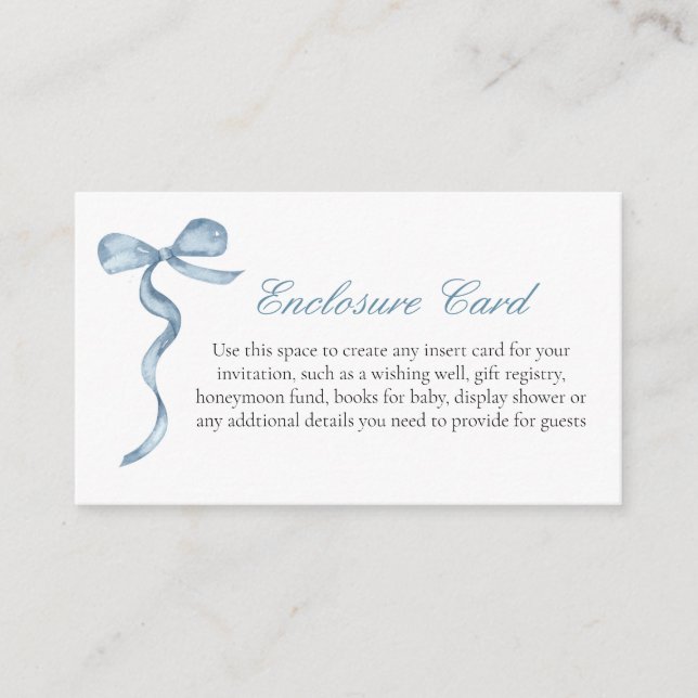 Blue Bow Boy Baby Custom Enclosure Card (Front)