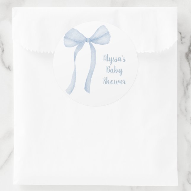Blue Bow Boy Baby Shower Classic Round Sticker (Bag)