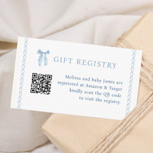 Blue Bow Boy Baby Shower Gift Registry Enclosure Card