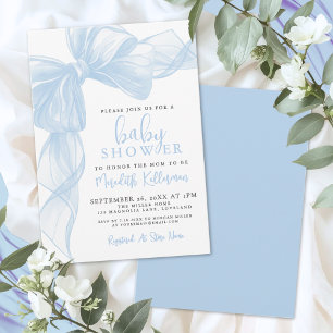 Blue Bow Boy Baby Shower Invitation