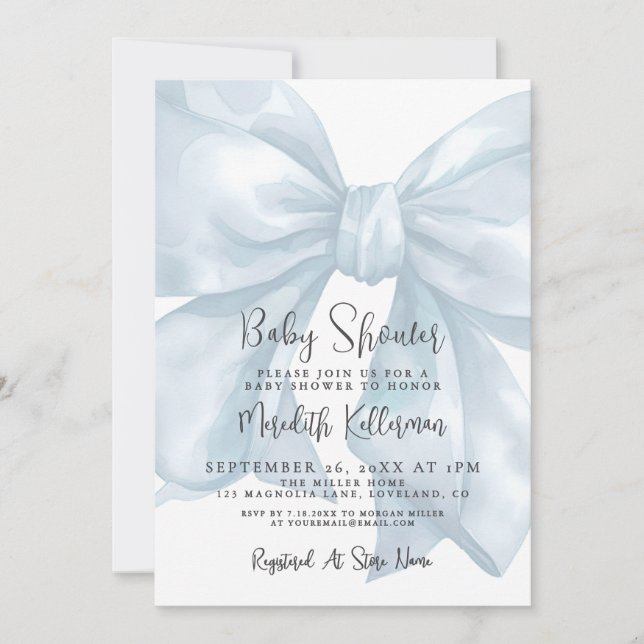 Blue Bow Boy Baby Shower Invitation (Front)