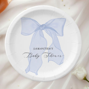 Blue Bow Boy Baby Shower Invitation Paper Plates