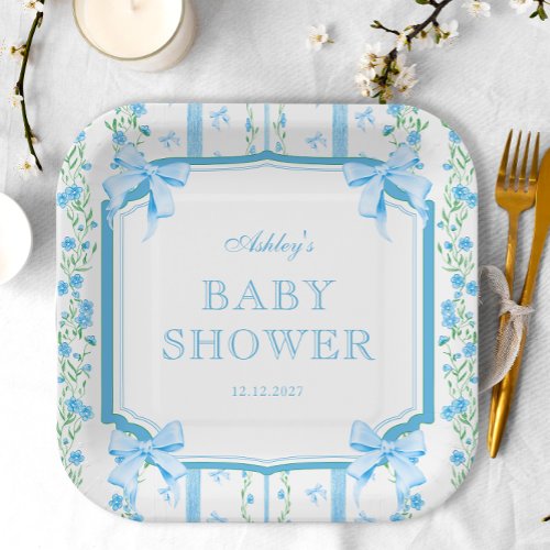 Blue Bow Boy Baby Shower Paper Plates