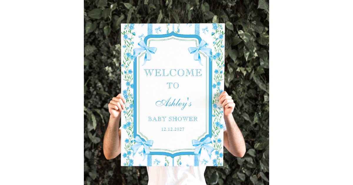 Blue Bow Boy Baby Shower Poster | Zazzle