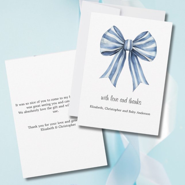 Blue Bow Boy Baby Shower Thank you Card (Blue Bow Baby Shower Thank you card. Classic and Elegant. With Love and Thanks)