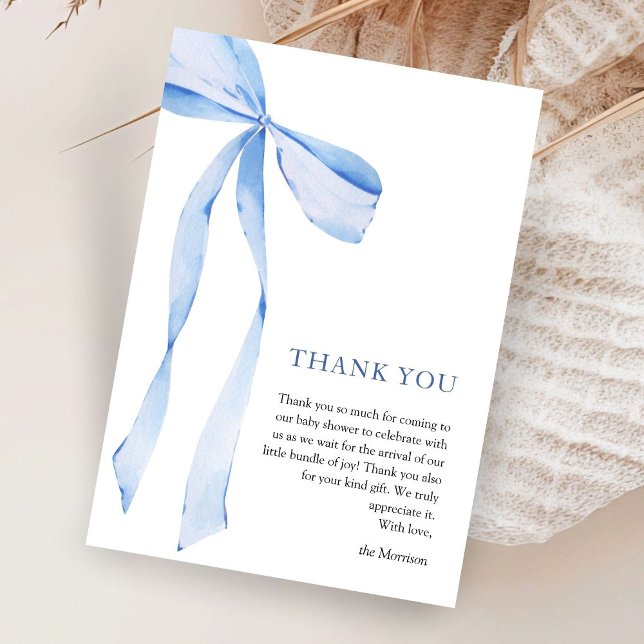 Blue Bow Boy Baby Shower Thank You Card (Creator Uploaded)