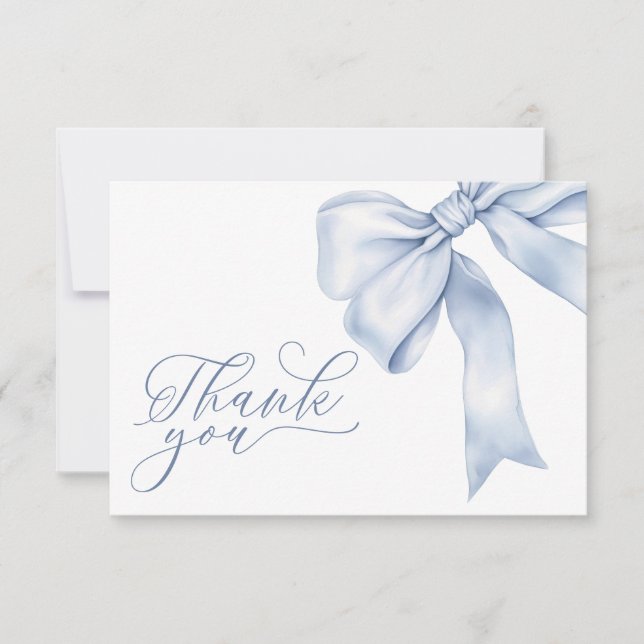 Blue Bow Boy Baby Shower Thank You Card (Front)