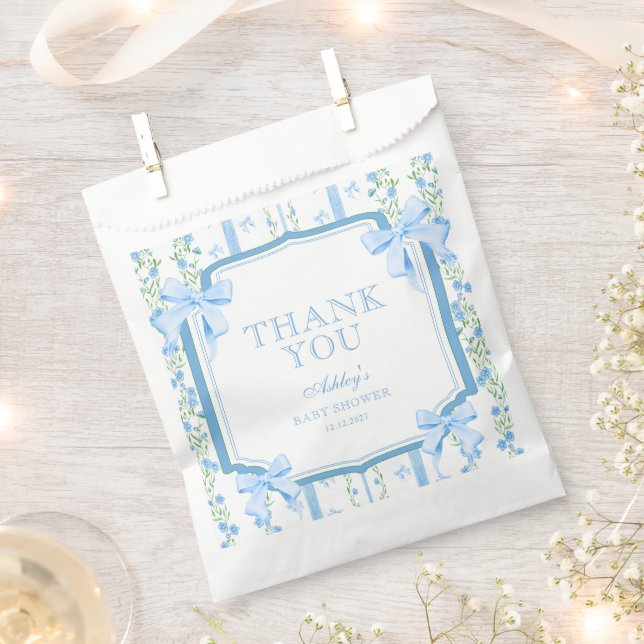 Blue Bow Boy Baby Shower Thank You Favor Bag (Clipped)