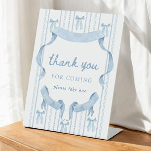 Blue Bow Boy Baby Shower Thank You Favor Pedestal Sign