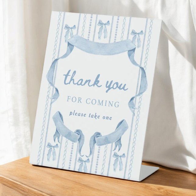 Blue Bow Boy Baby Shower Thank You Favor Pedestal Sign (Creator Uploaded)