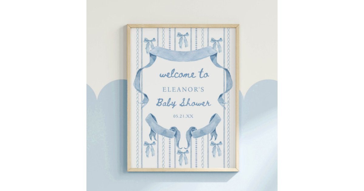 Blue Bow Boy Baby Shower Welcome Poster | Zazzle
