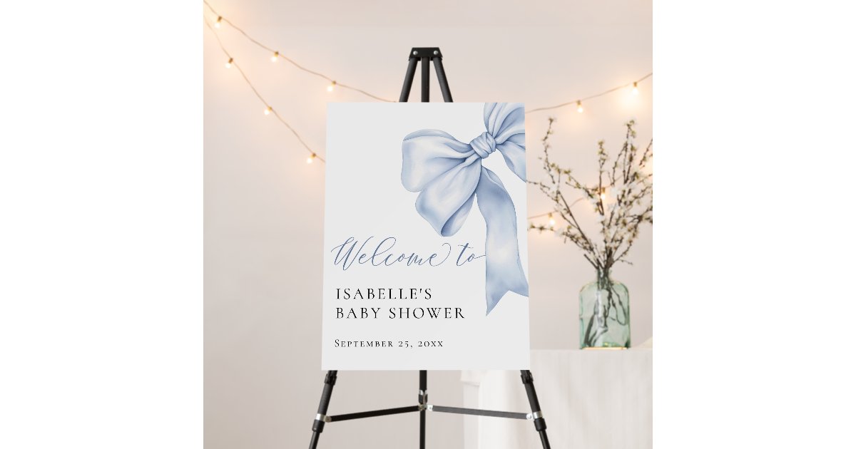 Blue Bow Boy Baby Shower Welcome Sign | Zazzle