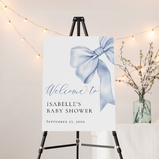 Blue Bow Boy Baby Shower Welcome Sign (In Situ (Stand))