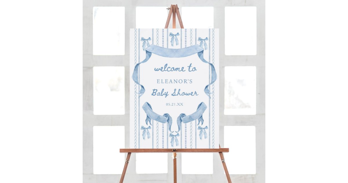 Blue Bow Boy Baby Shower Welcome Sign | Zazzle
