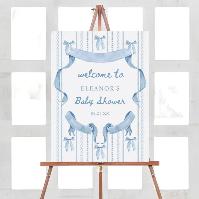 Blue Bow Boy Baby Shower Welcome Sign | Zazzle