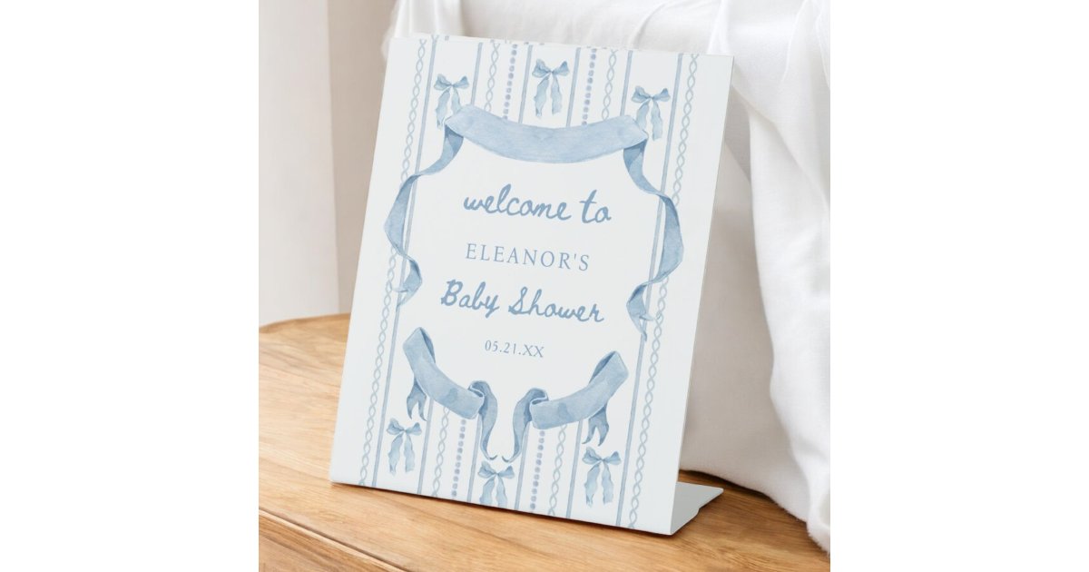 Blue Bow Boy Baby Shower Welcome Table Sign | Zazzle