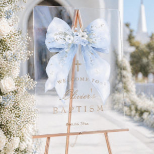 Blue Bow Boy Baptism Acrylic Welcome Sign